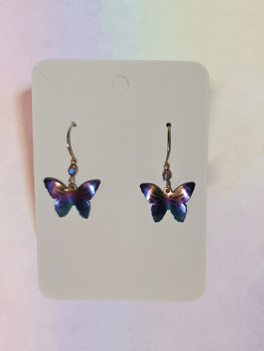 Holly Yashi Petite Bella Butterfly Earrings Iridescent Niobium Gold-Filled